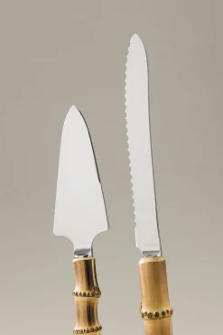 Bamboo root Cake and knife server (individual components)