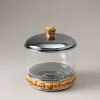 Bamboo root Glass cotton jar with natural material base
