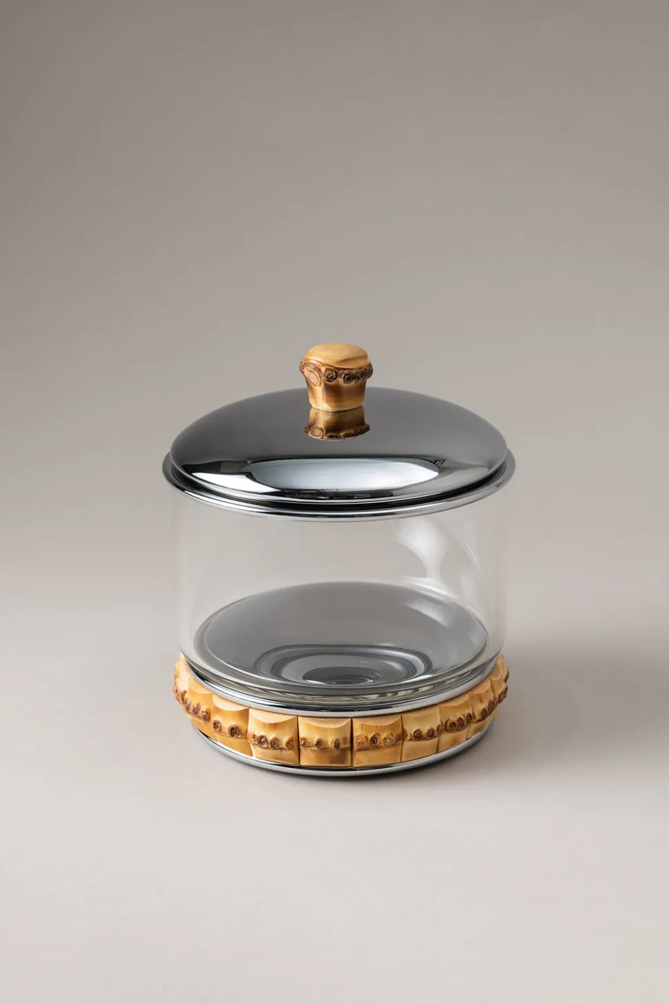 Bamboo root Glass cotton jar with natural material base