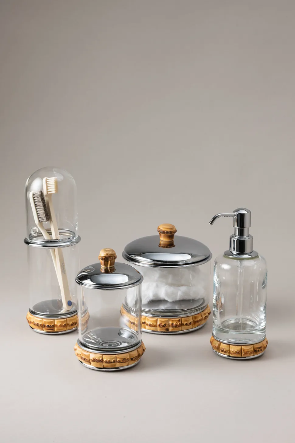 Bamboo root Glass cotton jar with natural material base