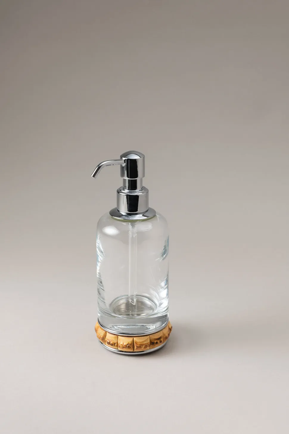 Bamboo root Glass soap dispenser with natural material base