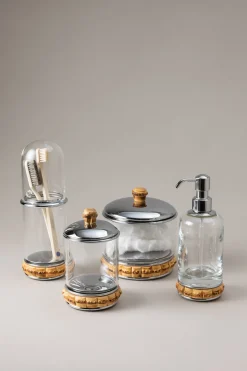 Bamboo root Glass soap dispenser with natural material base