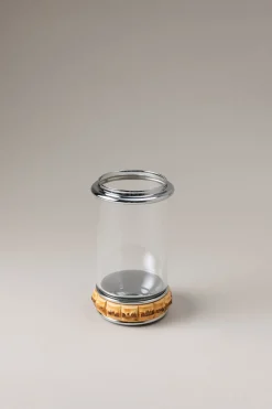 Bamboo root Glass toothbrush pot with glass dome