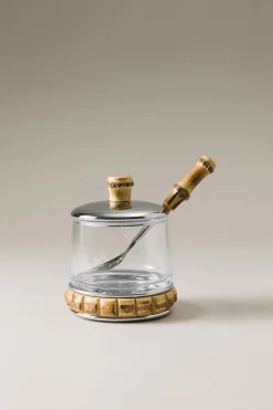 Bamboo root Jelly or cheese jar with spoon