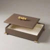 Bamboo root Rectangular tidy box nautical leather