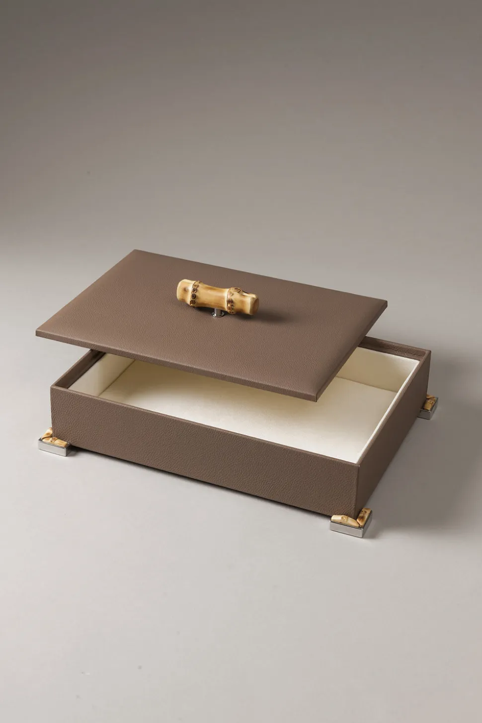 Bamboo root Rectangular tidy box nautical leather