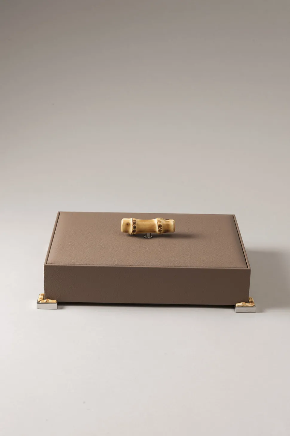 Bamboo root Rectangular tidy box nautical leather