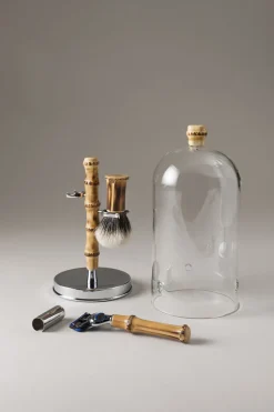 Bamboo root Shaving set with glass dome