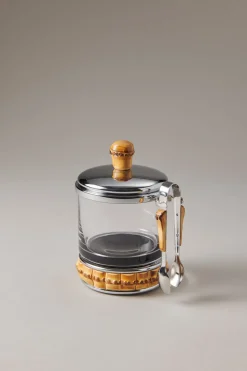 Bamboo root Sugar bowl for lumps with tong