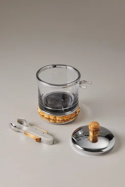 Bamboo root Sugar bowl for lumps with tong