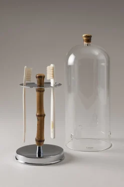 Bamboo root Toilet tooth-brush holder with glass covering