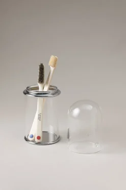 Glass Glass toothbrush pot with glass dome