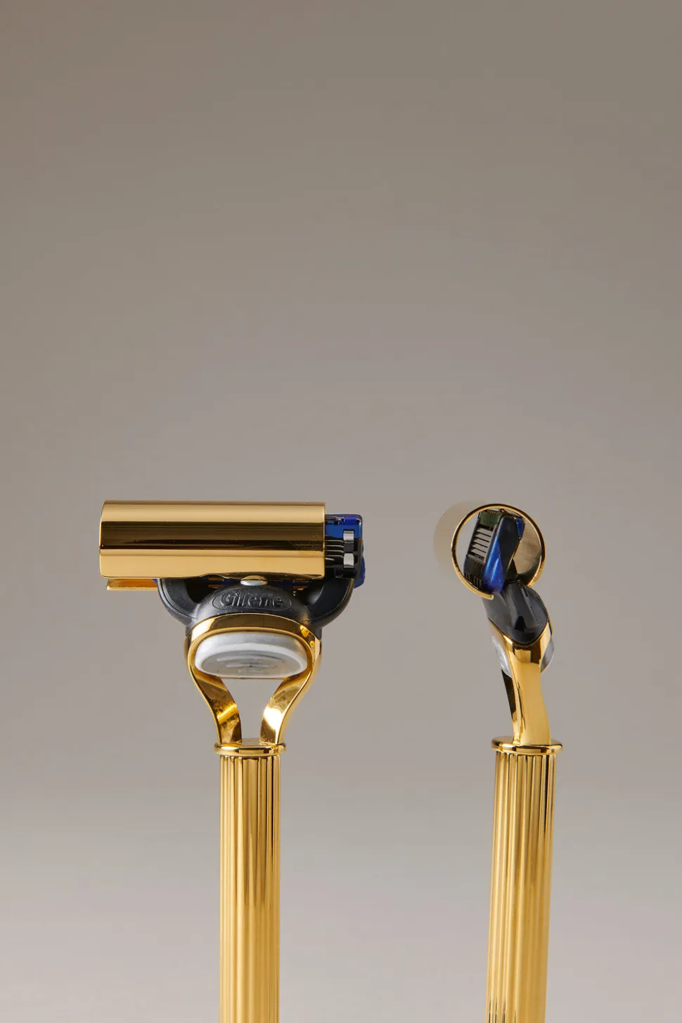 Gold plated brass Shaving set with glass dome