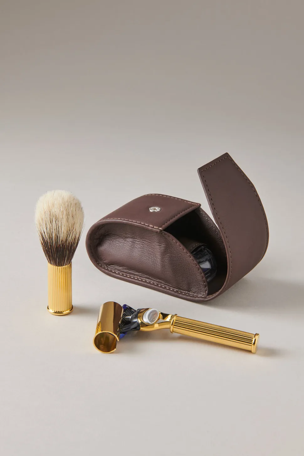 Gold plated brass Travelling shaving set