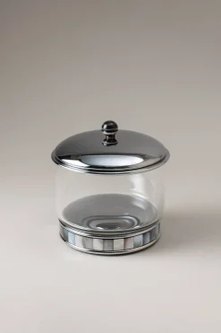 Mother of pearl Glass cotton jar with natural material base