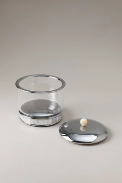 Mother of pearl Glass cotton jar with natural material base