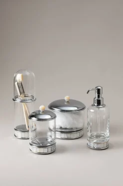 Mother of pearl Glass soap dispenser with natural material base