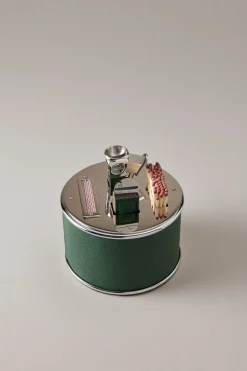 Nautical leather Cylindrical cigar set with V cutter