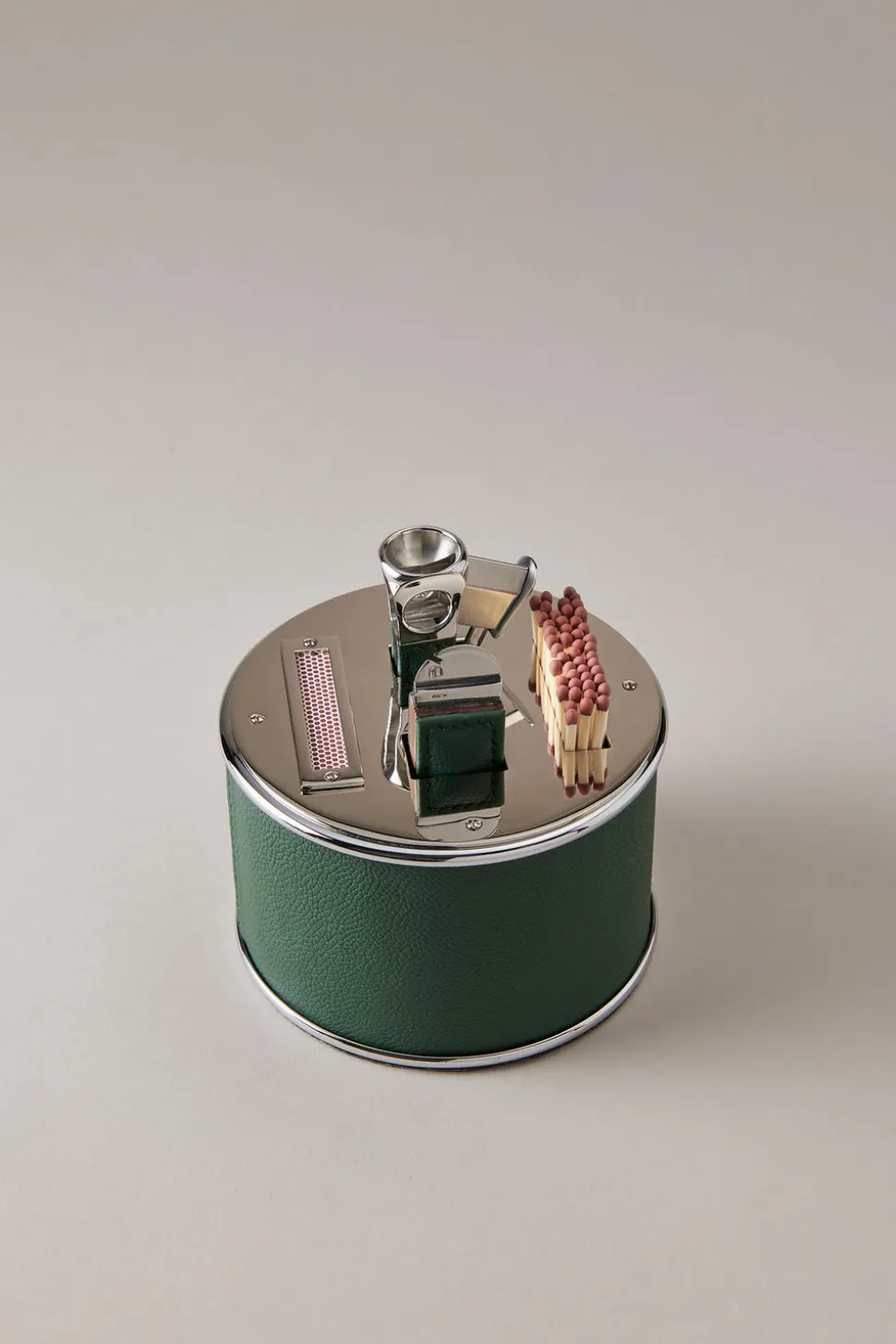 Nautical leather Cylindrical cigar set with V cutter
