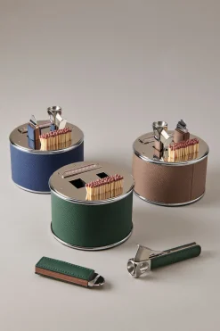 Nautical leather Cylindrical cigar set with V cutter