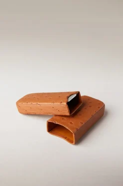 Ostrich style leather Two 'Robusto' cigar case