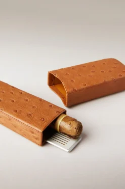 Ostrich style leather Two 'Robusto' cigar case