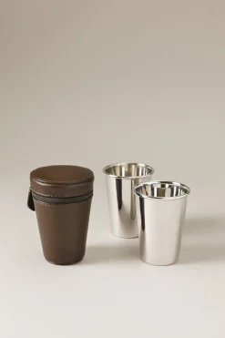 Saffiano style leather Travelling set of cups