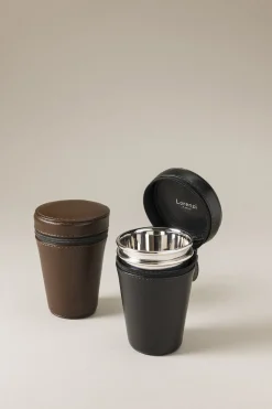 Saffiano style leather Travelling set of cups