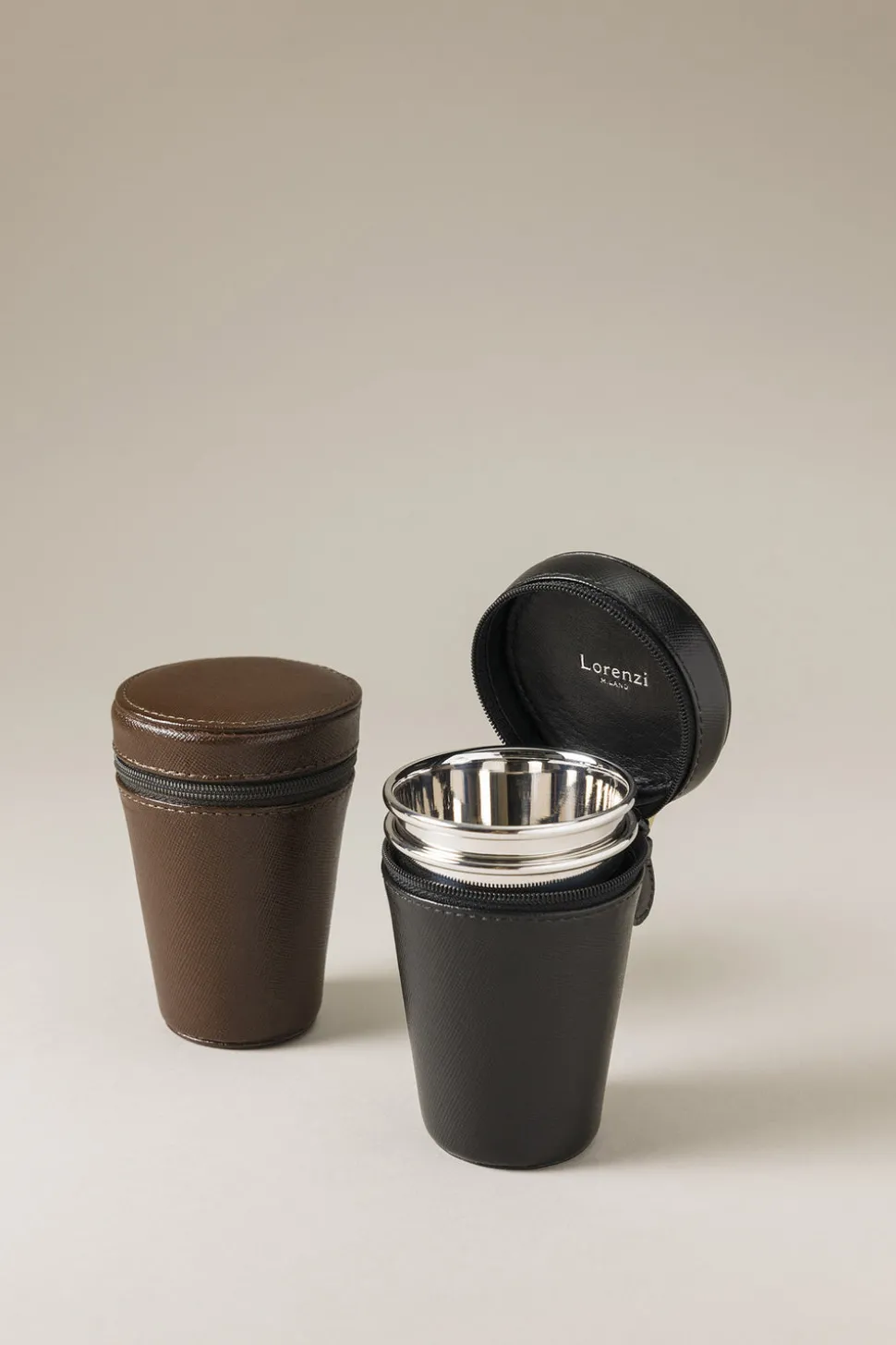 Saffiano style leather Travelling set of cups