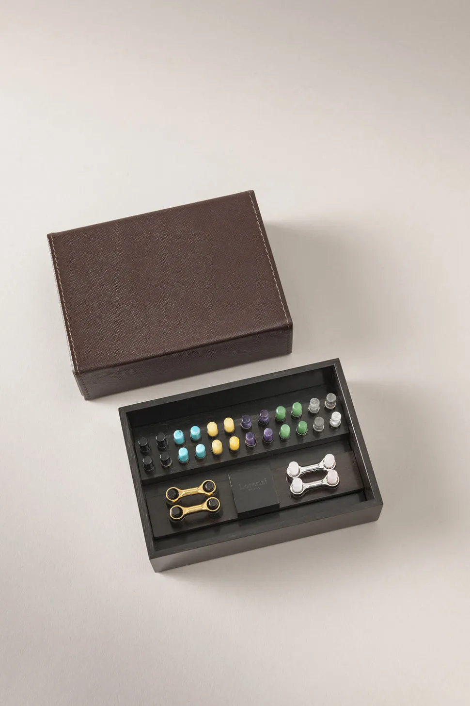 Saffiano style leather Variable weekly cuff-links set