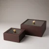 Scatola quadrata con coperchio in vetro - capriolo - Rectangular box with glass lid in roe deer