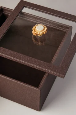 Scatola quadrata con coperchio in vetro - capriolo - Rectangular box with glass lid in roe deer