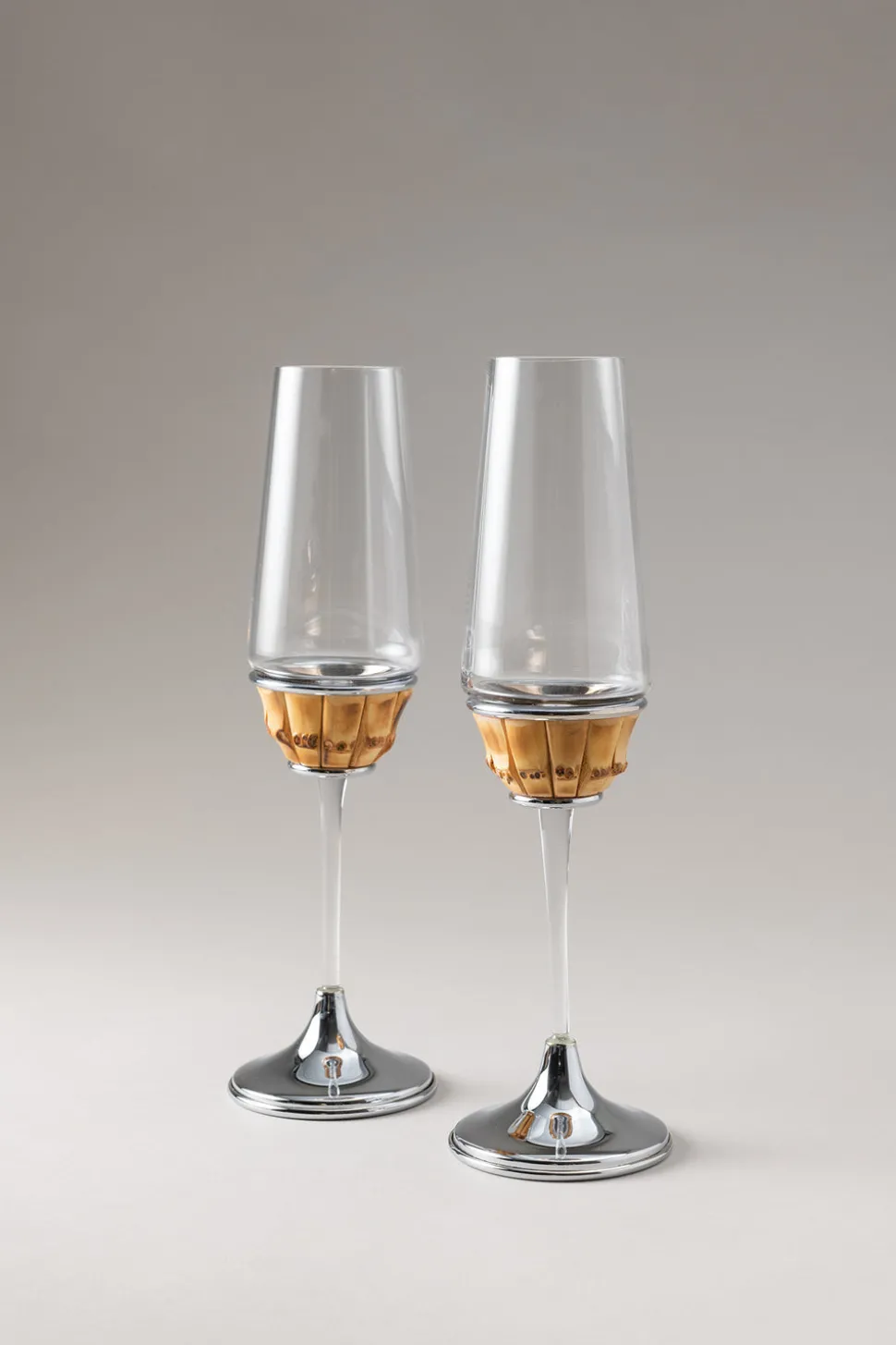 Set of 2 Bamboo root Flute champagne