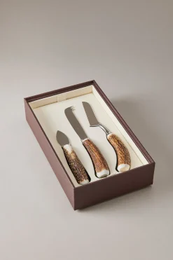 Stag antler Cheese knife set deluxe case