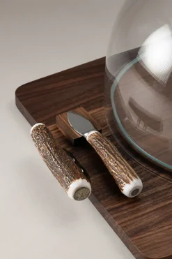 Stag antler Cheese serving board with glassdome