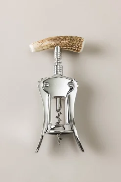 Stag antler Chrome double lever corkscrew