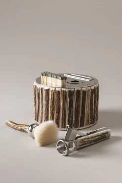 Stag antler Cylindrical cigar set with V cutter
