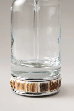Stag antler Glass soap dispenser with natural material base