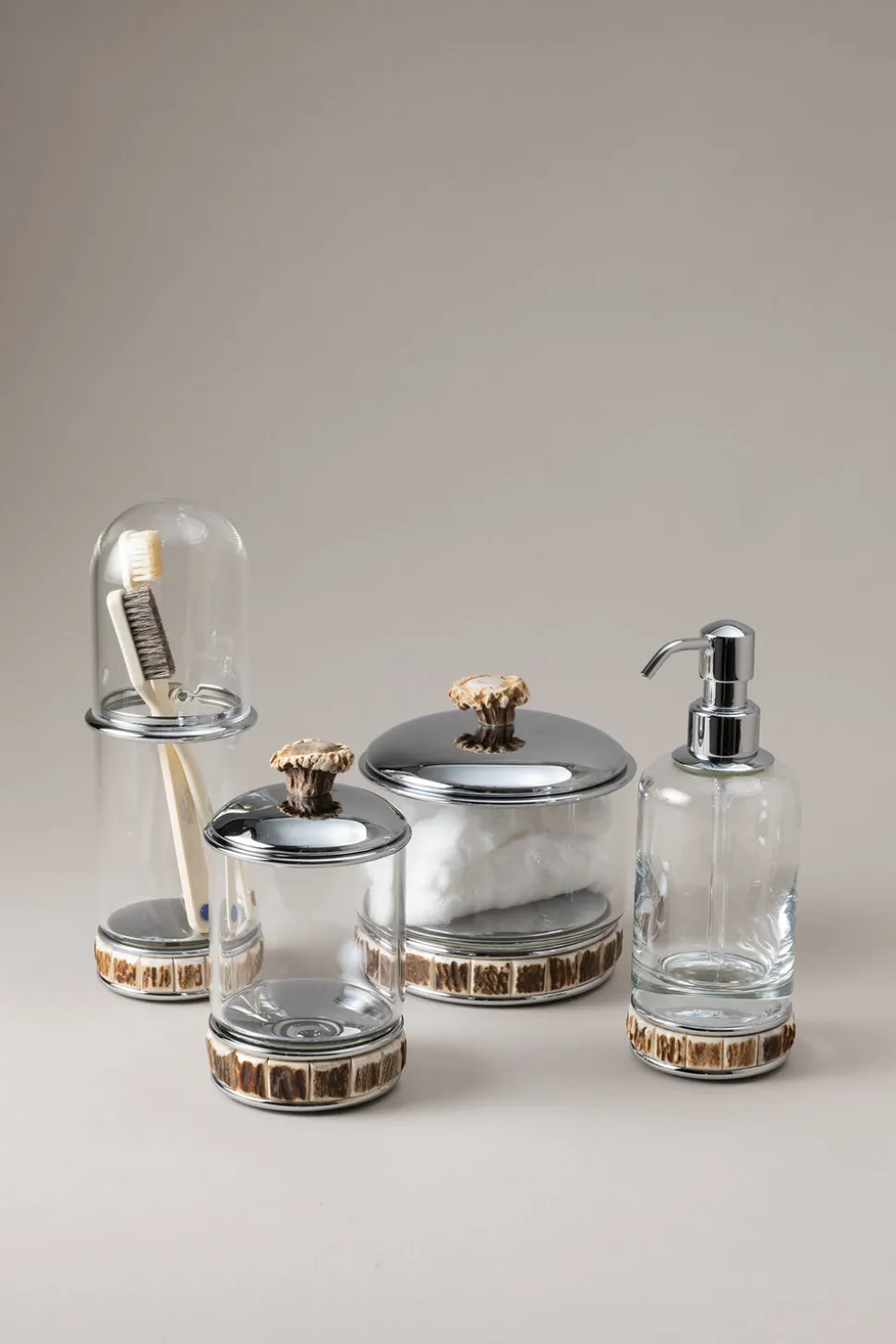Stag antler Glass toothbrush pot with glass dome
