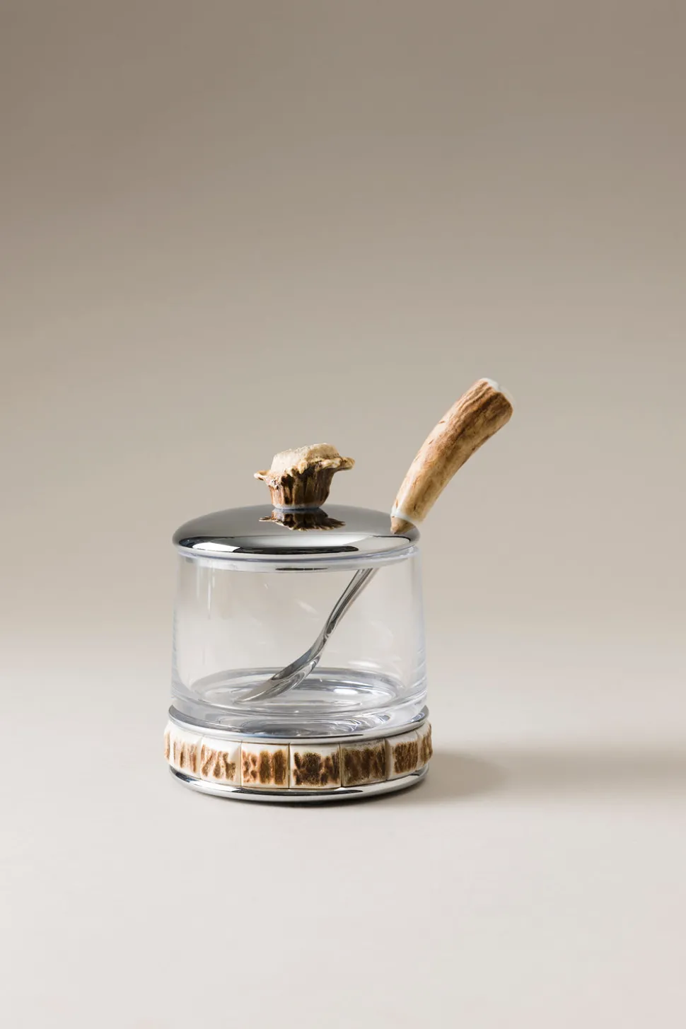 Stag antler Jelly or cheese jar with spoon