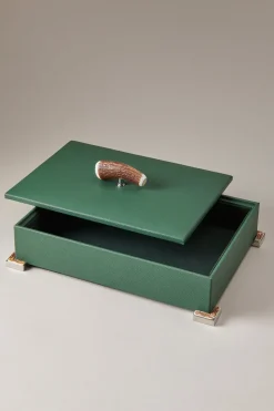 Stag antler Rectangular tidy box nautical leather