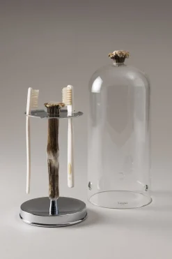 Stag antler Toilet tooth-brush holder with glass covering