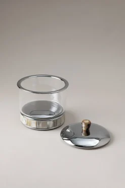 Zebu Glass cotton jar with natural material base
