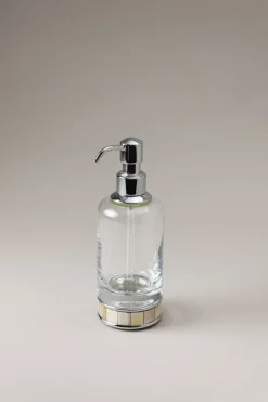 Zebu Glass soap dispenser with natural material base